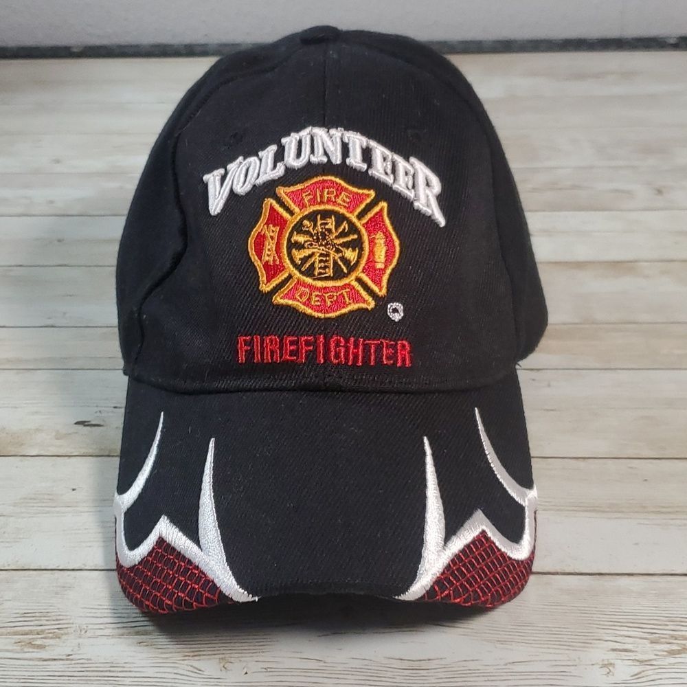 Black Volunteer Firefighter Embroidered Fire‎ Fighter Baseball Cap Hat Velcro